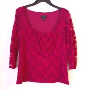 🥀VTG Y2K Empire Waist Magenta Lace Blouse